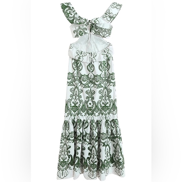NWT Zara Limited Edition Green White Ruffled Eyelet Lace Dress S M L Tuckernuck - Picture 6 of 12